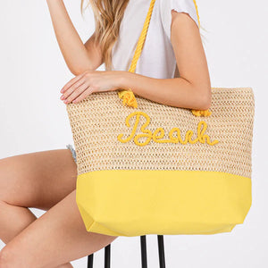 Canvas & Woven Straw Tote