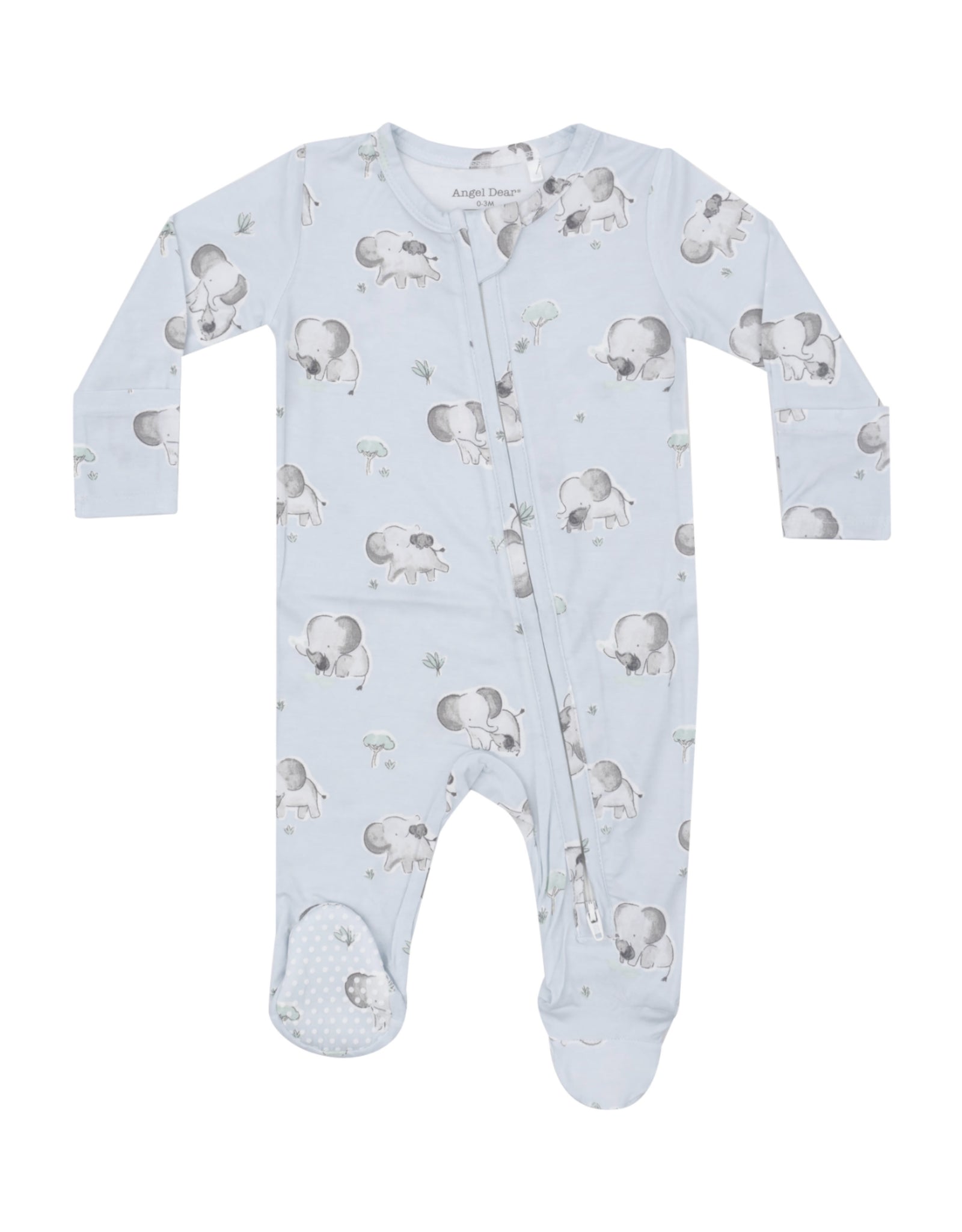 Gray Elephants Blue 2 Way Zipper Footie