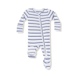 Vintage Stripe Blue 2 Way Zipper Footie