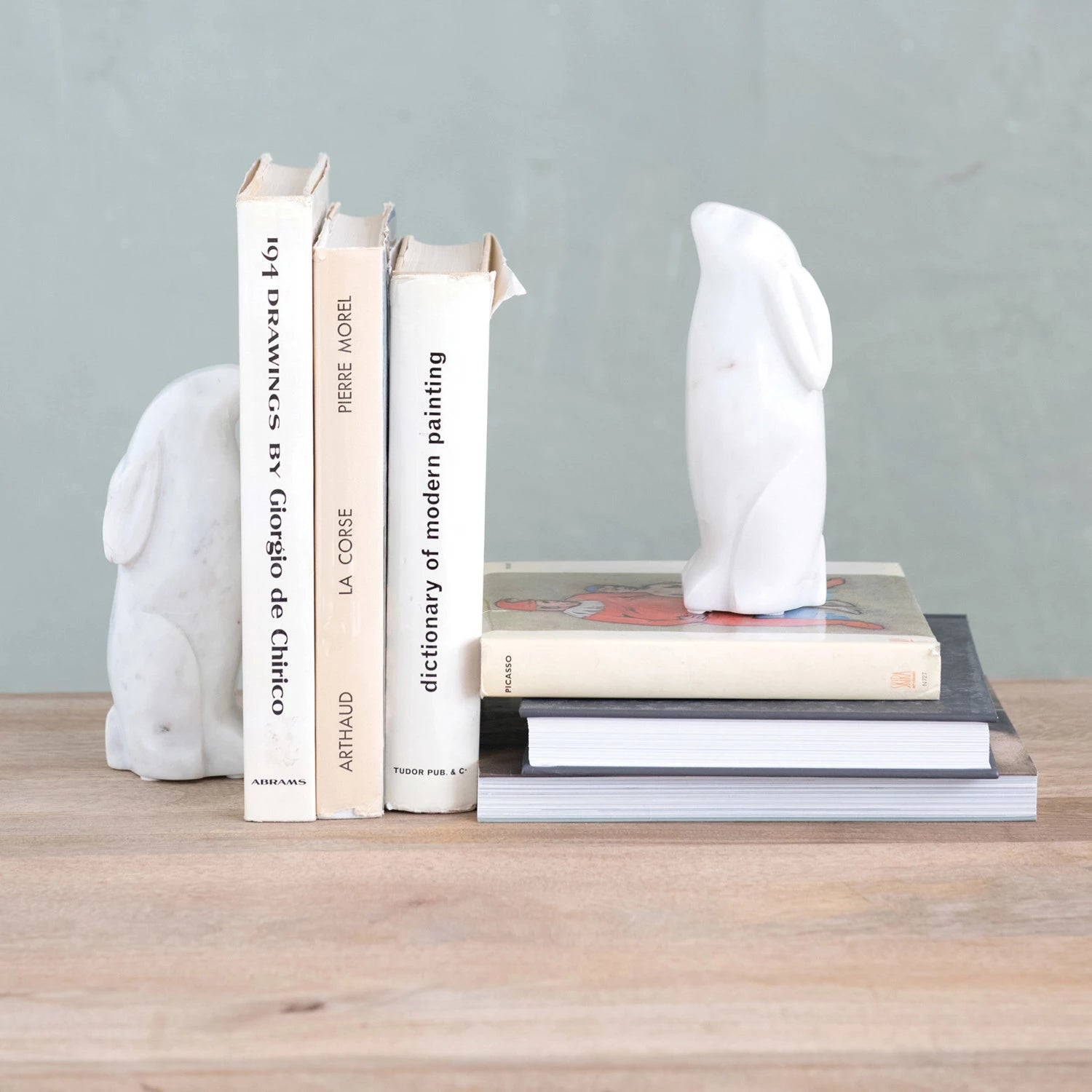 Marble Rabbit Bookends