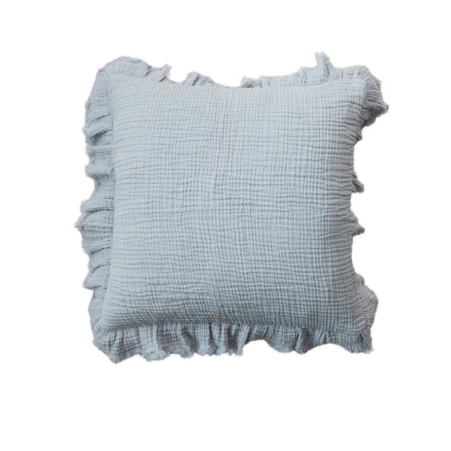 Stonewashed Light Blue Pillow with Ruffle