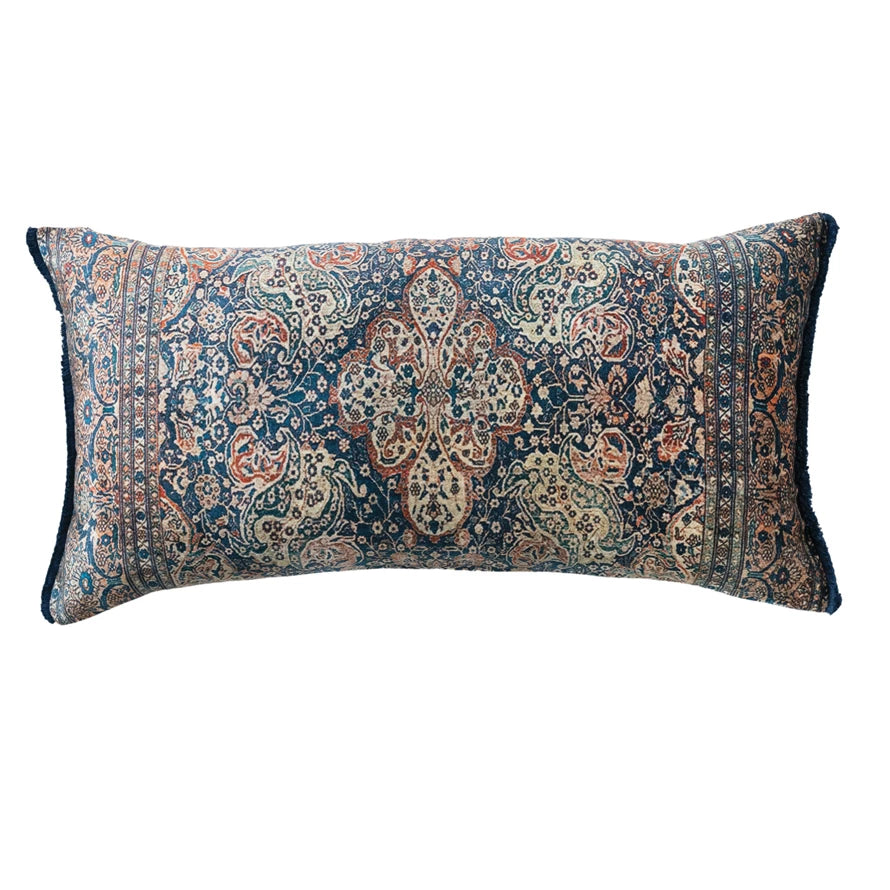 Velvet Lumbar Pillow with Vintage Carpet Pattern