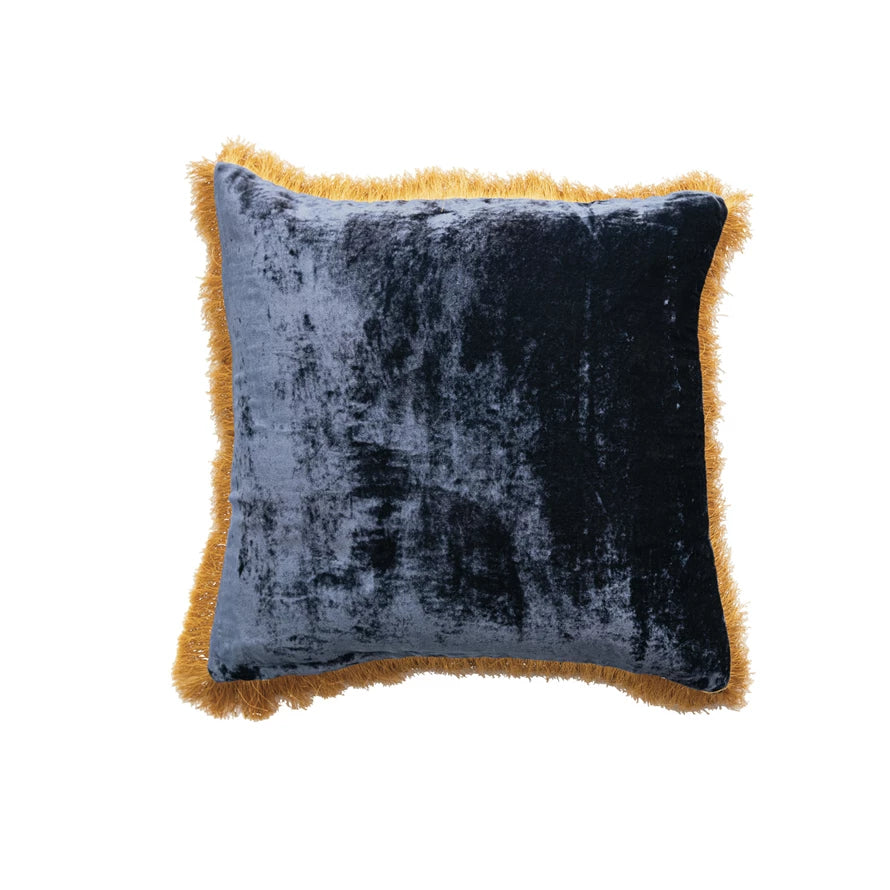Navy & Gold Square Pillow with Fringe