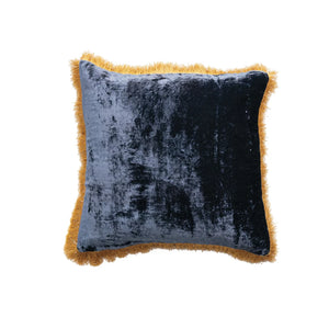 Navy & Gold Square Pillow with Fringe