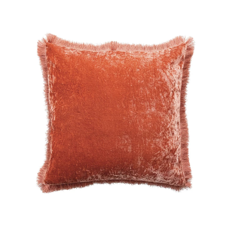 Clay Velvet Pillow with Eyelash Fringe