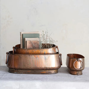 Oval Metal Planters with Ring Handles