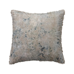 Square Velvet Printed Pillow with Design & Fringe