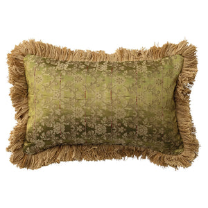 Lumbar Pillow with Brocade Pattern & Fringe