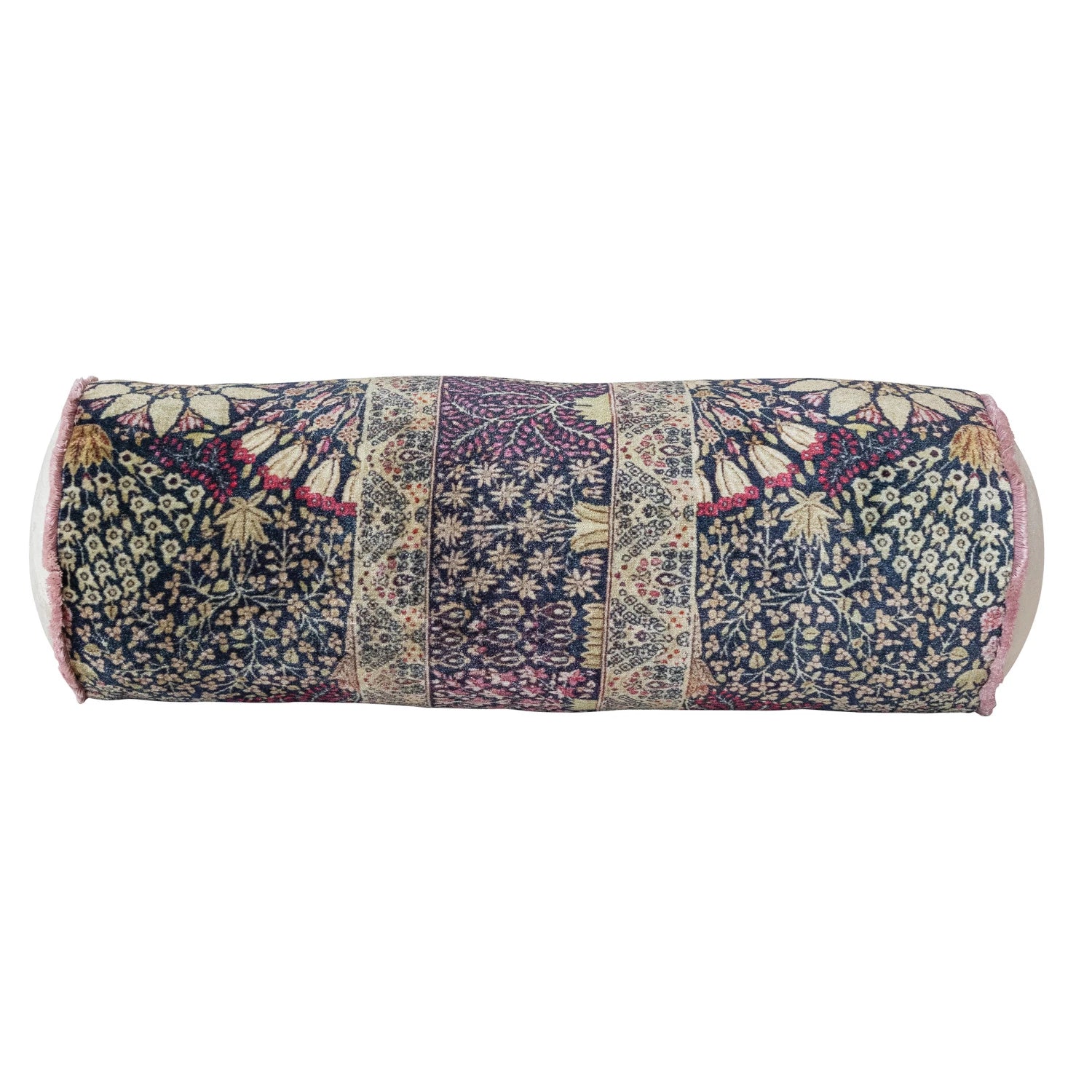 Velvet Printed Bolster Pillow with Botanical Pattern