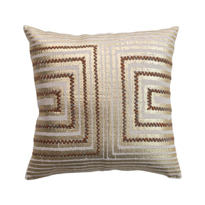 Square Printed Pillow with Embroidered Gold Foil Pattern