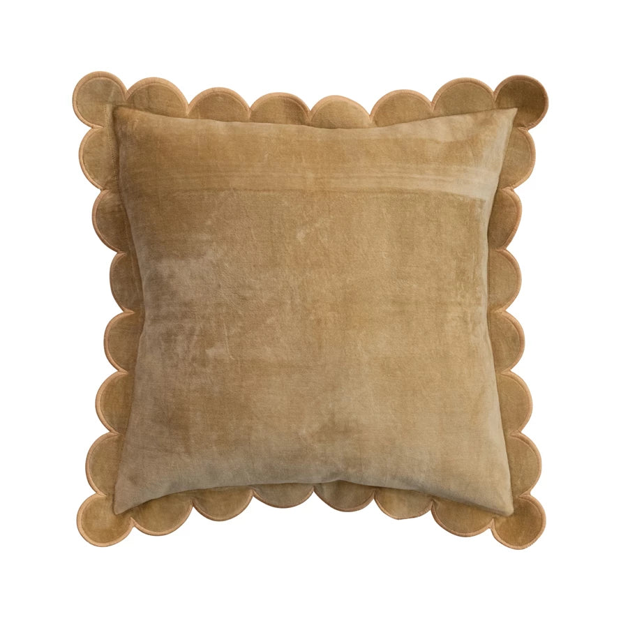 Velvet Pillow with Scalloped Embroidered Edge
