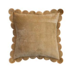 Velvet Pillow with Scalloped Embroidered Edge