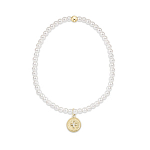 Signature Cross Disc Gold Bead Bracelet- Pearl