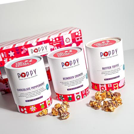 Poppy Hand-Crafted Popcorn Holiday Cylinder Trio