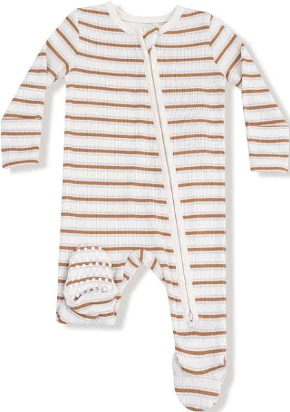 Vintage Stripe Brown 2 Way Zipper Footie