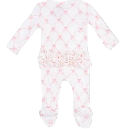 Ribbon Bow Trellis 2 Way Ruffle Back Zipper Footie