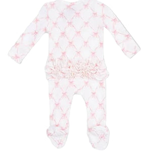 Ribbon Bow Trellis 2 Way Ruffle Back Zipper Footie
