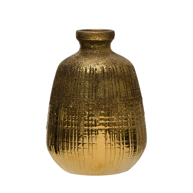 Textured Terra-cotta Gold Vase with Lines