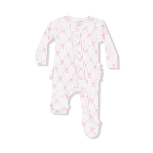 Ribbon Bow Trellis 2 Way Ruffle Back Zipper Footie