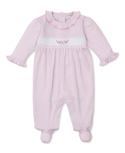 Smocked Pink Footie with Rosettes