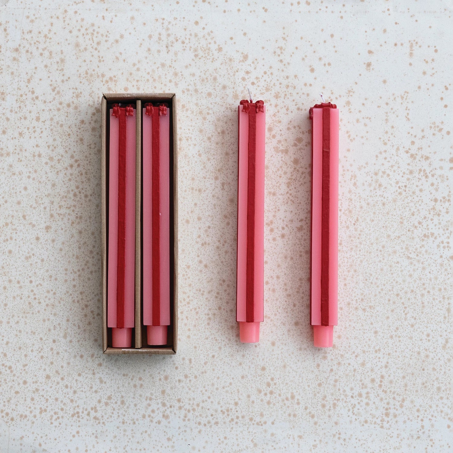 Package Shaped Taper Candles-Pink & Red