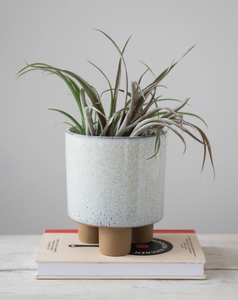 Round White Stoneware Footed Planter