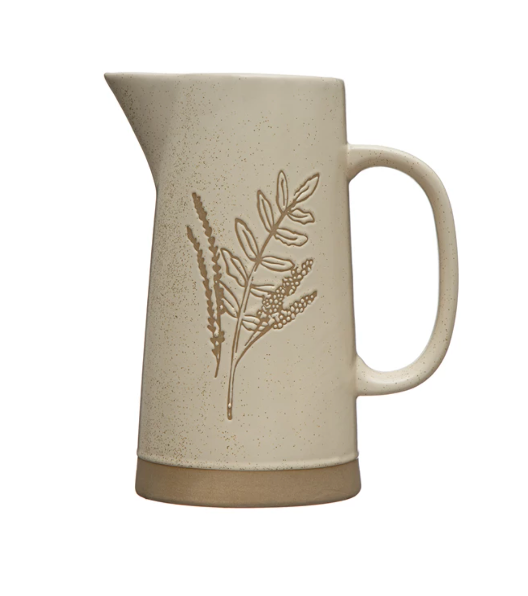 Stoneware Pitcher with Botanical Image