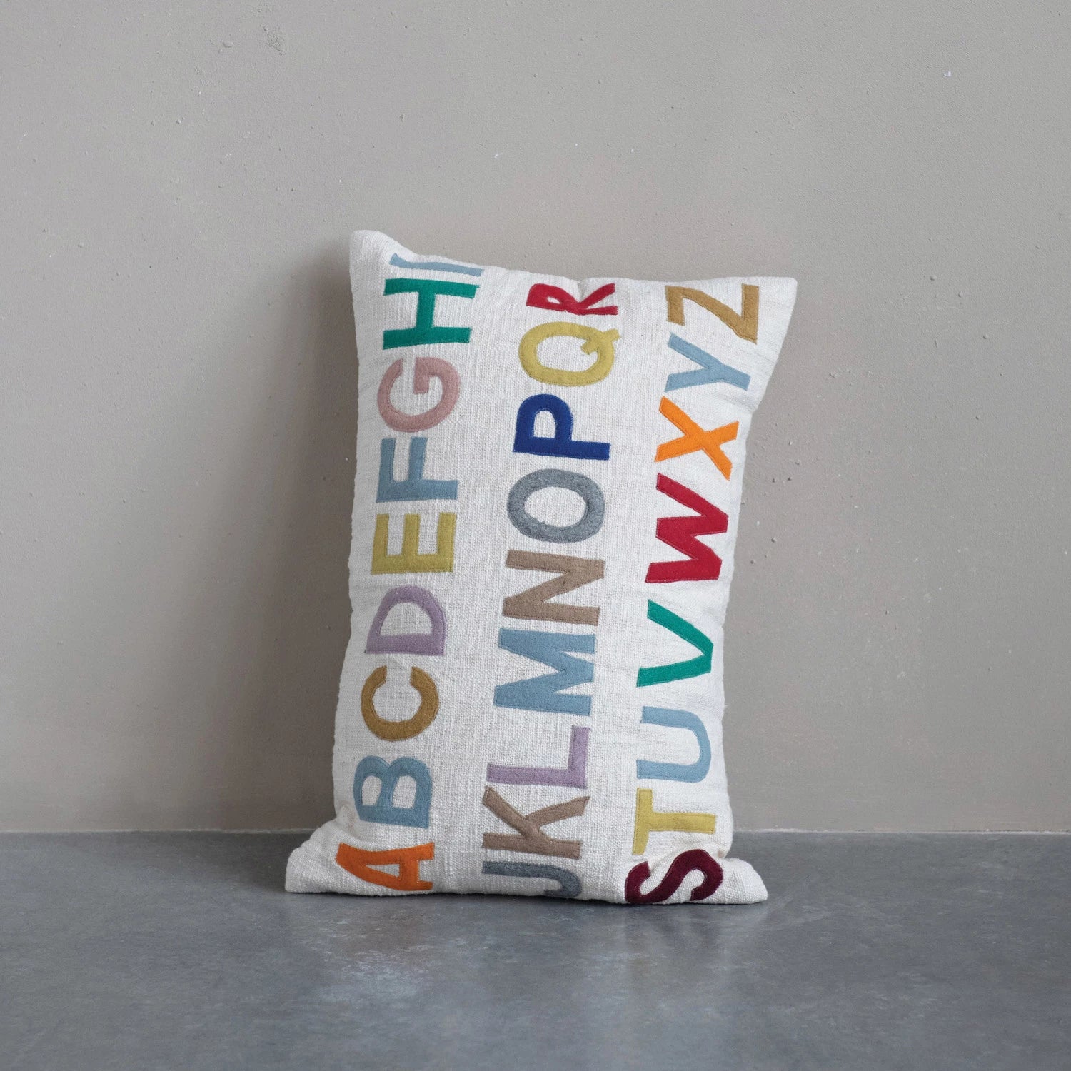 Lumbar Pillow with Embroidered Alphabet