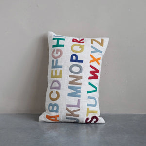 Lumbar Pillow with Embroidered Alphabet
