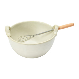 Stoneware Bowl with Wood Handle Whisk