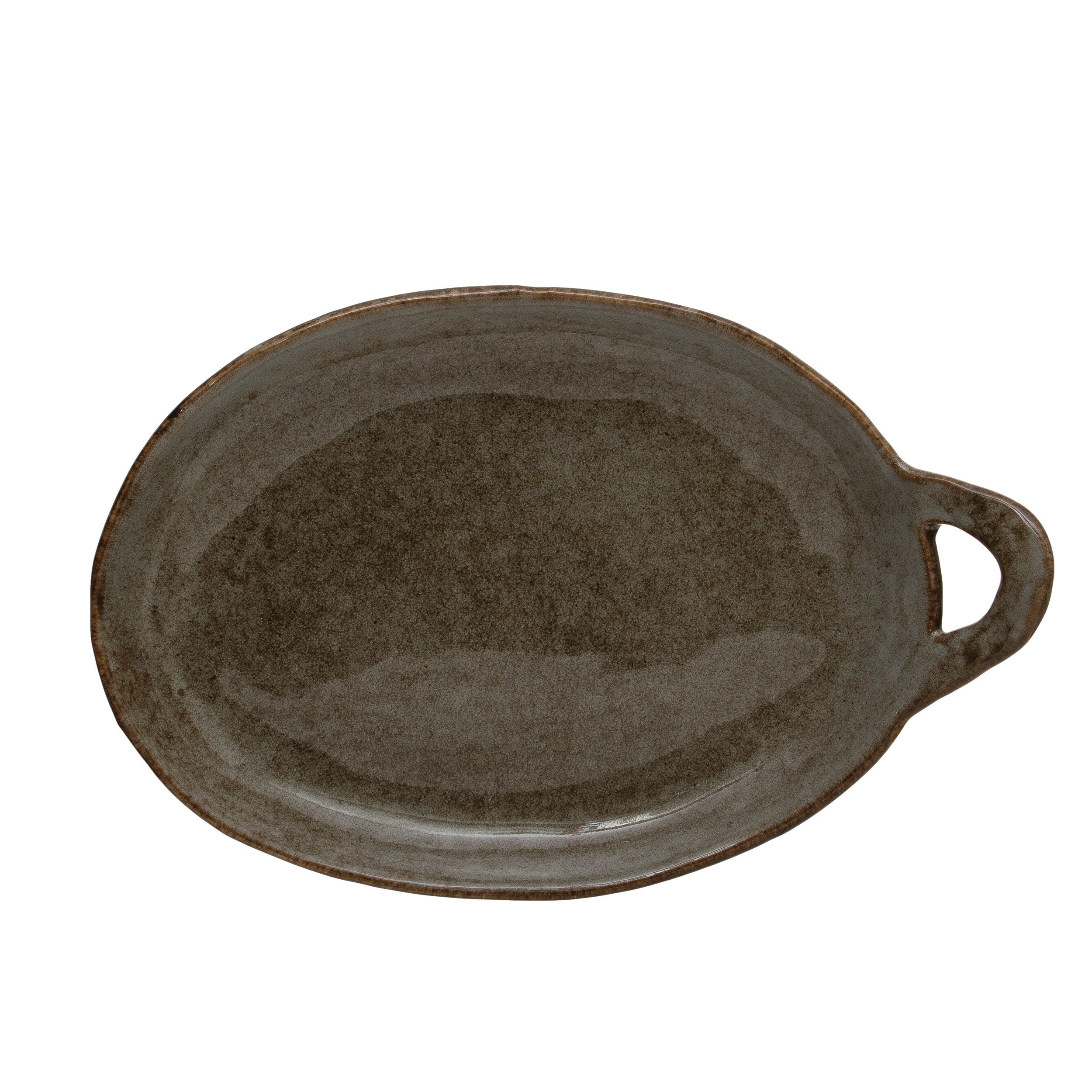 Grey Stoneware Plate with Handle