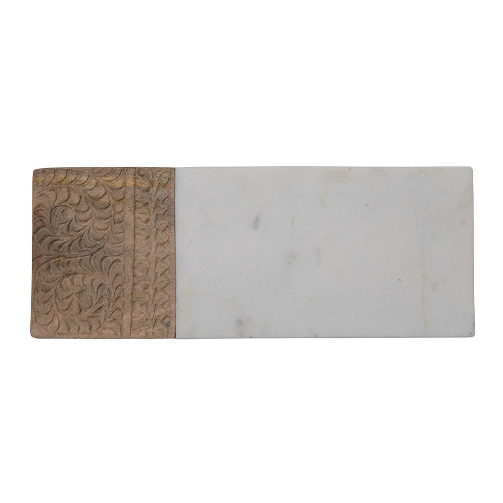 Engraved Design Wood and Marble Serving Board