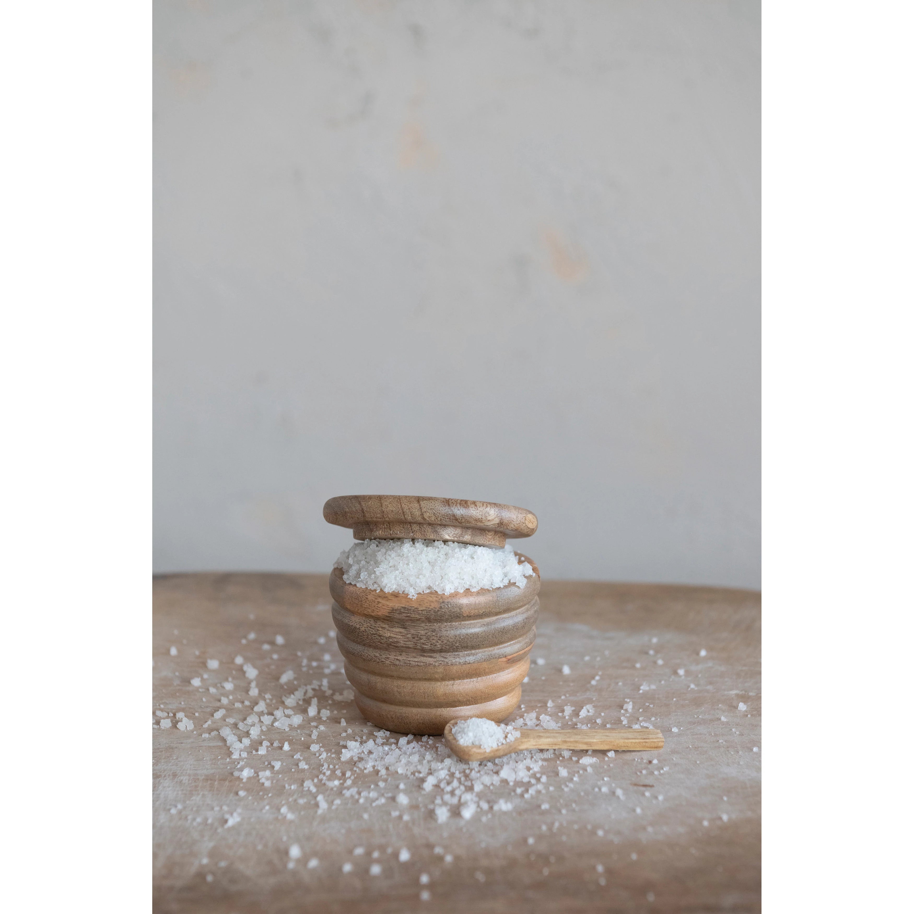 Mango Wood Salt Cellar with Spoon